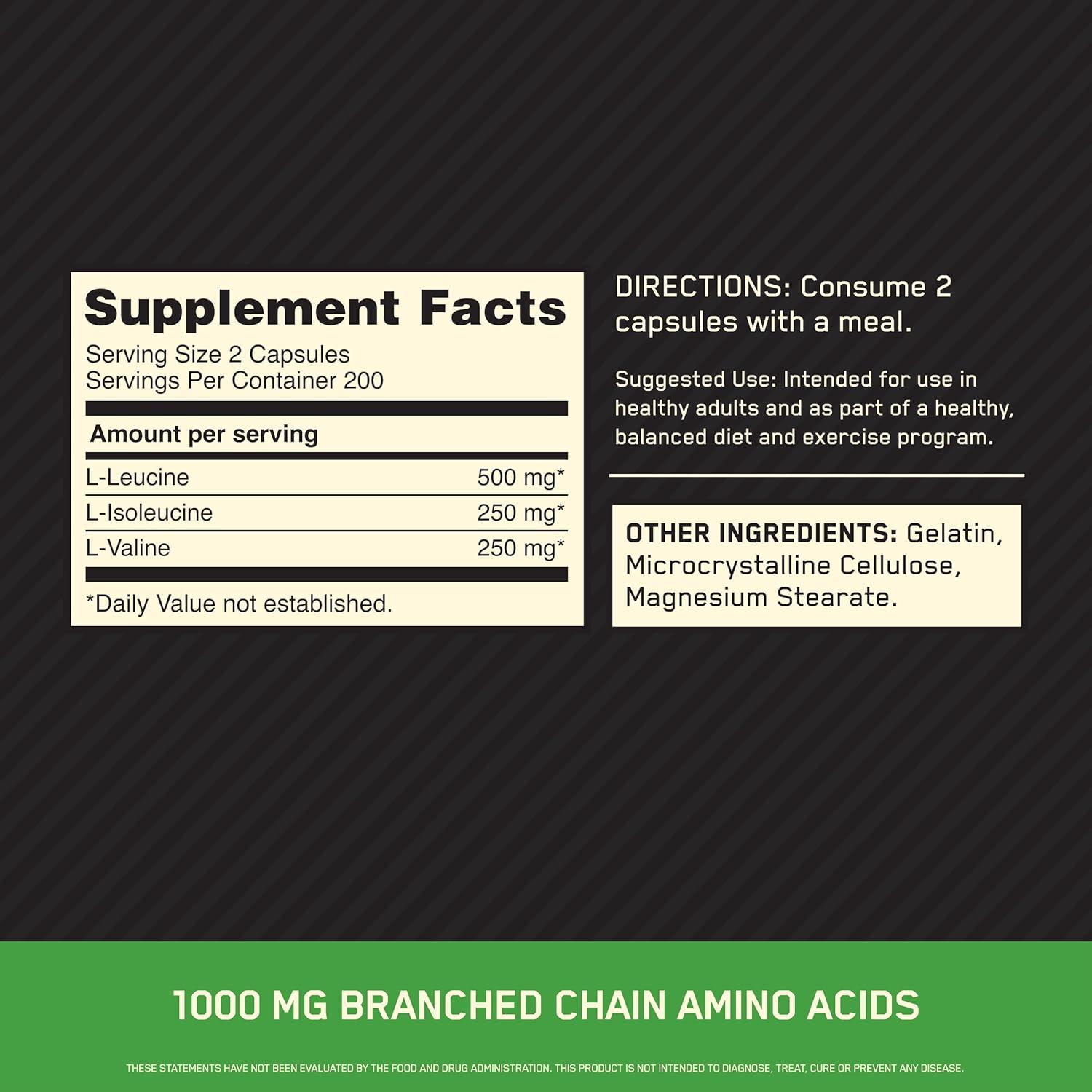 image:imageOptimum Nutrition Instantized BCAA Capsules Keto Friendly Branched Chain Essential Amino Acids 1000mg 400 CountCapsules