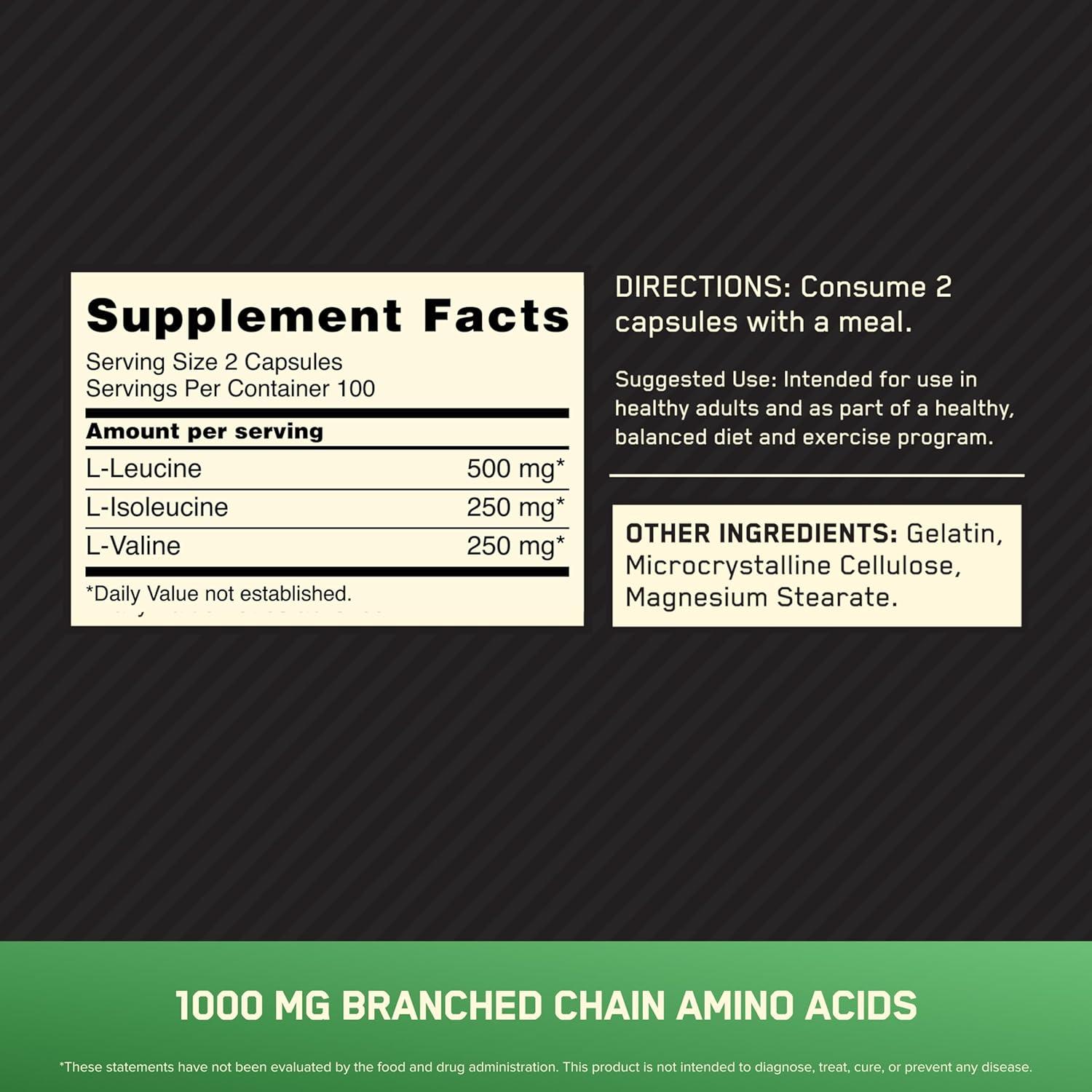 image:imageOptimum Nutrition Instantized BCAA Capsules Keto Friendly Branched Chain Essential Amino Acids 1000mg 400 CountCapsules