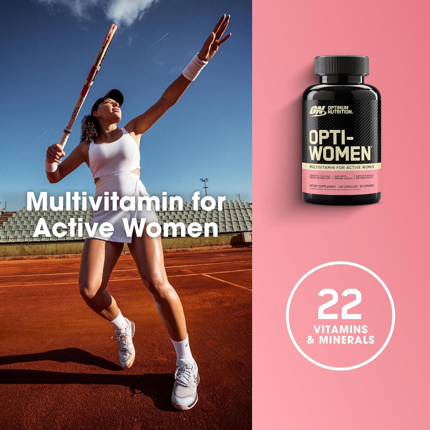 image:imageOptimum Nutrition OptiWomen Vitamin C Zinc and Vitamin D for Immune Support Womens Daily Multivitamin Supplement with Iron Capsules 120 Count120 Count Pack of 1