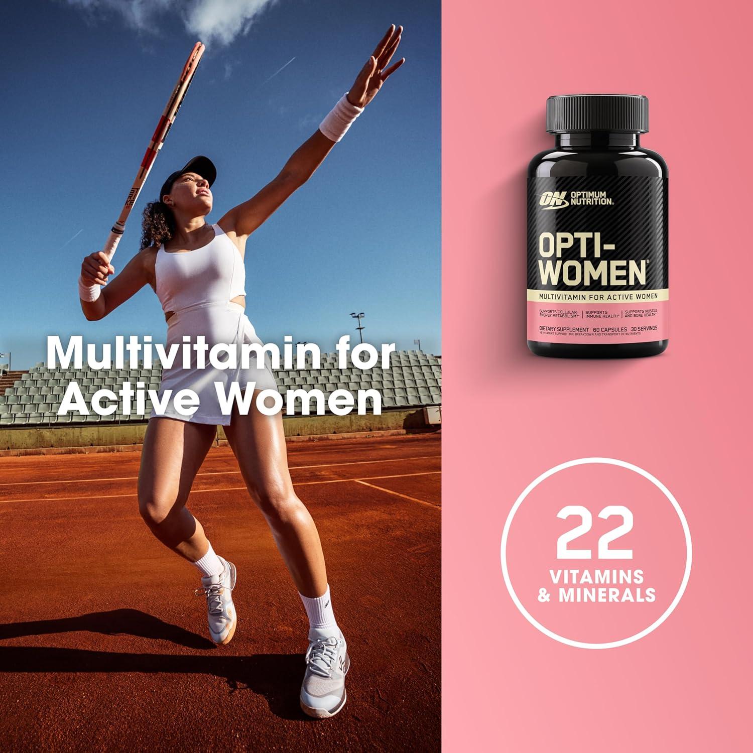 image:imageOptimum Nutrition OptiWomen Vitamin C Zinc and Vitamin D for Immune Support Womens Daily Multivitamin Supplement with Iron Capsules 120 Count60 Count Pack of 1