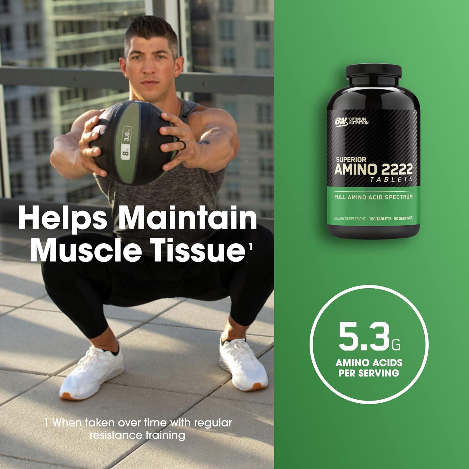 image:imageOptimum Nutrition Superior Amino 2222 Tablets Complete Essential Amino Acids EAAs 160 CountUnflavored