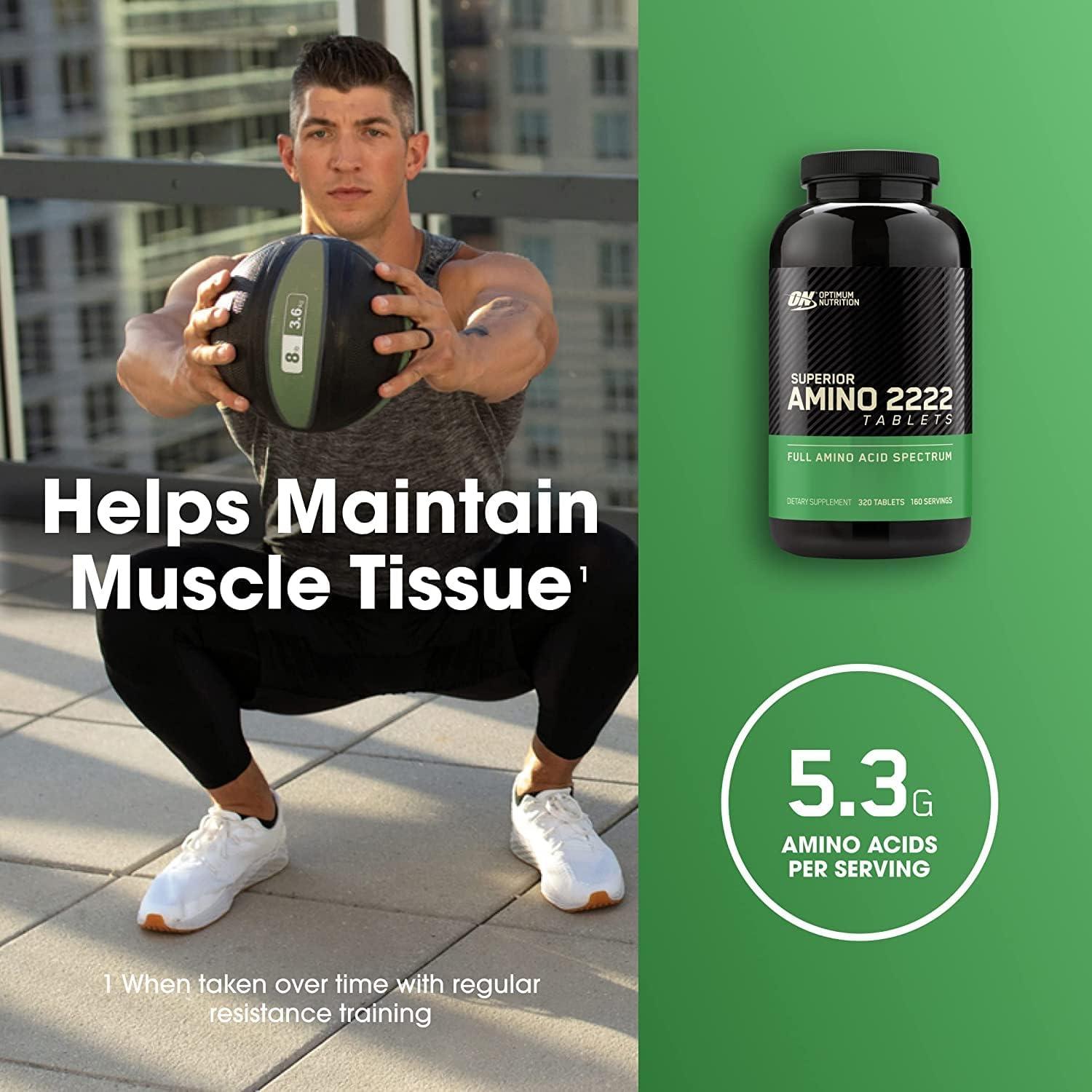 image:imageOptimum Nutrition Superior Amino 2222 Tablets Complete Essential Amino Acids EAAs 160 CountUnflavored