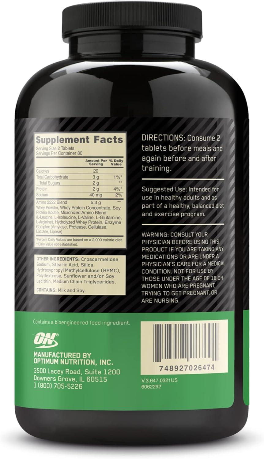 image:imageOptimum Nutrition Superior Amino 2222 Tablets Complete Essential Amino Acids EAAs 160 CountUnflavored