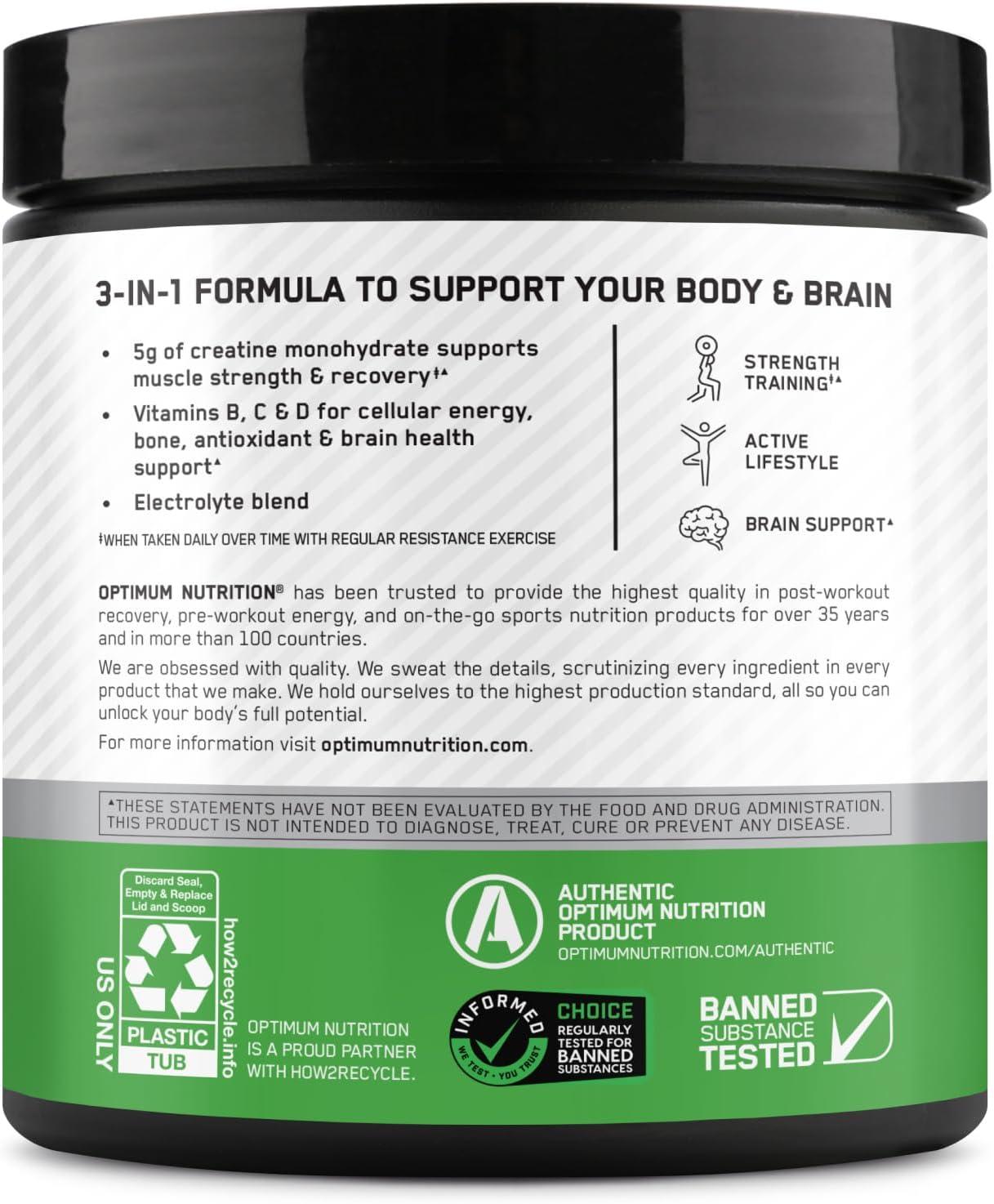 image:imageOptimum Nutrition Creatine Monohydrate Plus Powder Strawberry Peach Flavored Creatine Performance Blend with Electrolytes for Hydration Added Vitamins 40 Servings 360 Grams Packaging May VaryStrawberry Peach