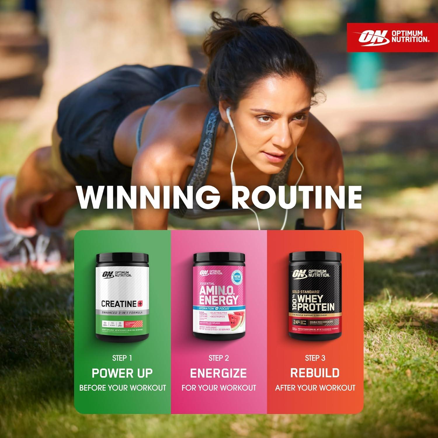 image:imageOptimum Nutrition Creatine Monohydrate Plus Powder Strawberry Peach Flavored Creatine Performance Blend with Electrolytes for Hydration Added Vitamins 40 Servings 360 Grams Packaging May VaryStrawberry Peach