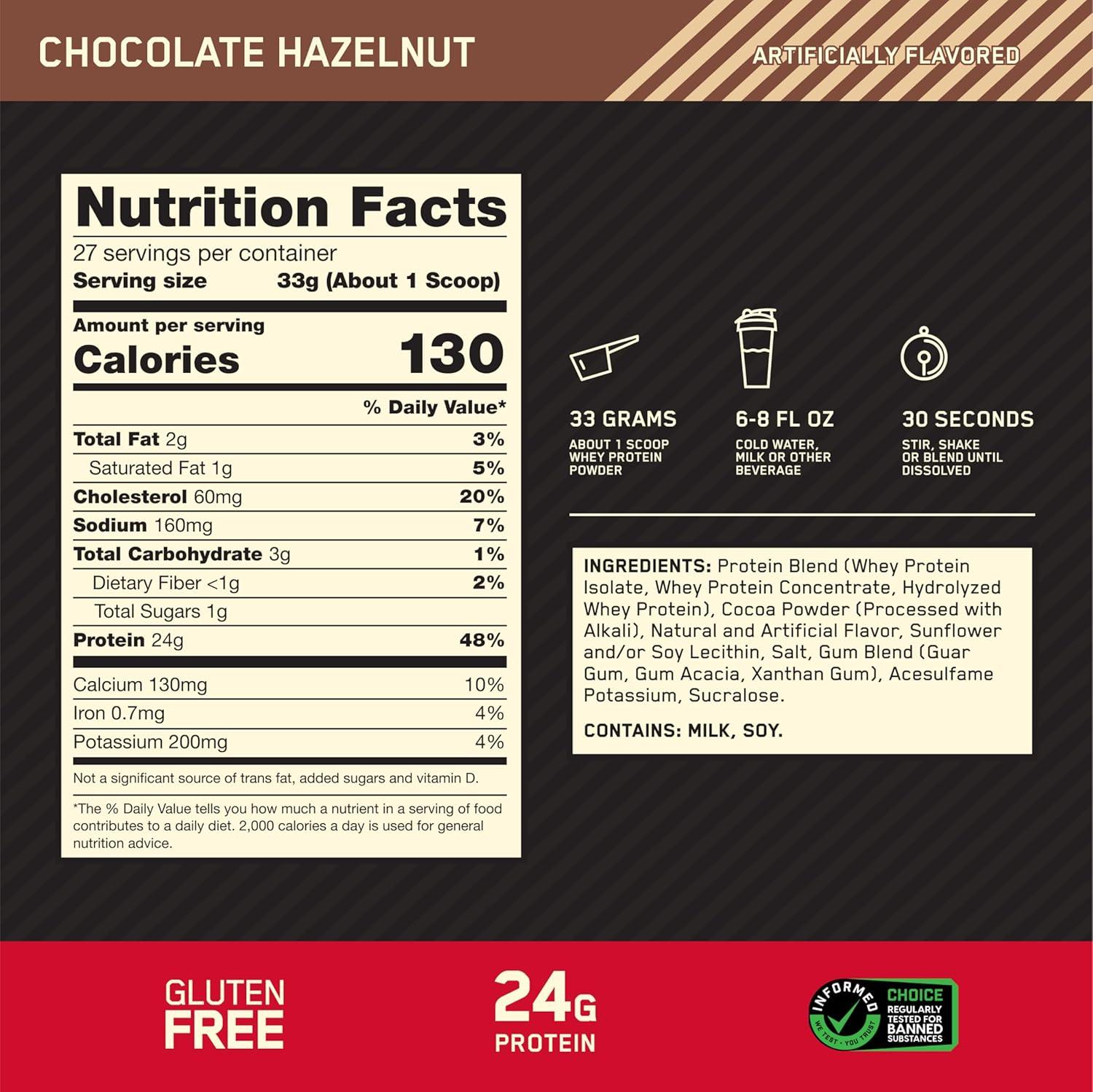 image:imageOptimum Nutrition Gold Standard 100 Whey Protein Powder Double Rich Chocolate 5 Pound Packaging May VaryChocolate Hazelnut