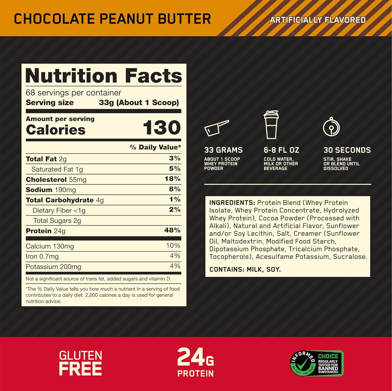 image:imageOptimum Nutrition Gold Standard 100 Whey Protein Powder Double Rich Chocolate 5 Pound Packaging May VaryChocolate Peanut Butter