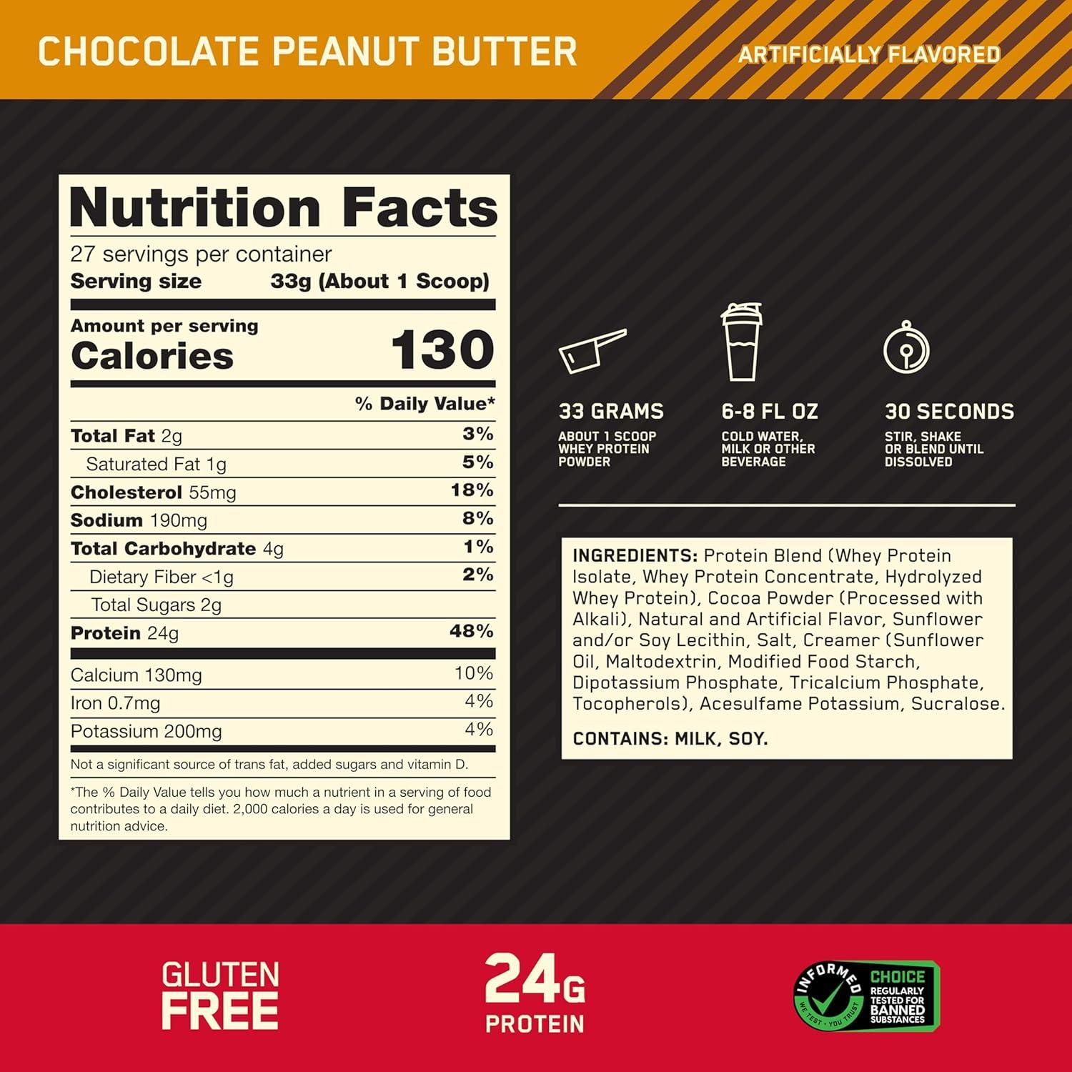 image:imageOptimum Nutrition Gold Standard 100 Whey Protein Powder Double Rich Chocolate 5 Pound Packaging May VaryChocolate Peanut Butter