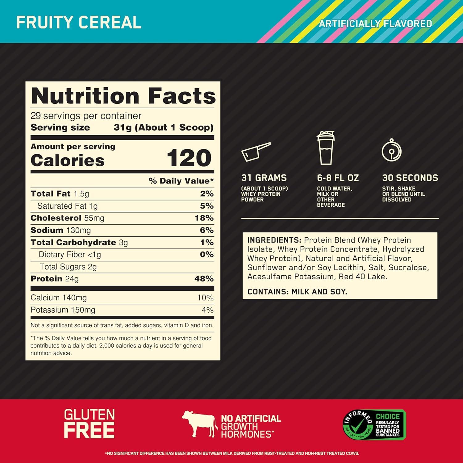image:imageOptimum Nutrition Gold Standard 100 Whey Protein Powder Double Rich Chocolate 5 Pound Packaging May VaryFruity Cereal