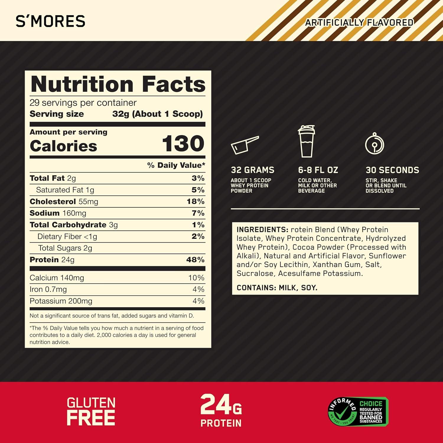 image:imageOptimum Nutrition Gold Standard 100 Whey Protein Powder Double Rich Chocolate 5 Pound Packaging May VarySmores