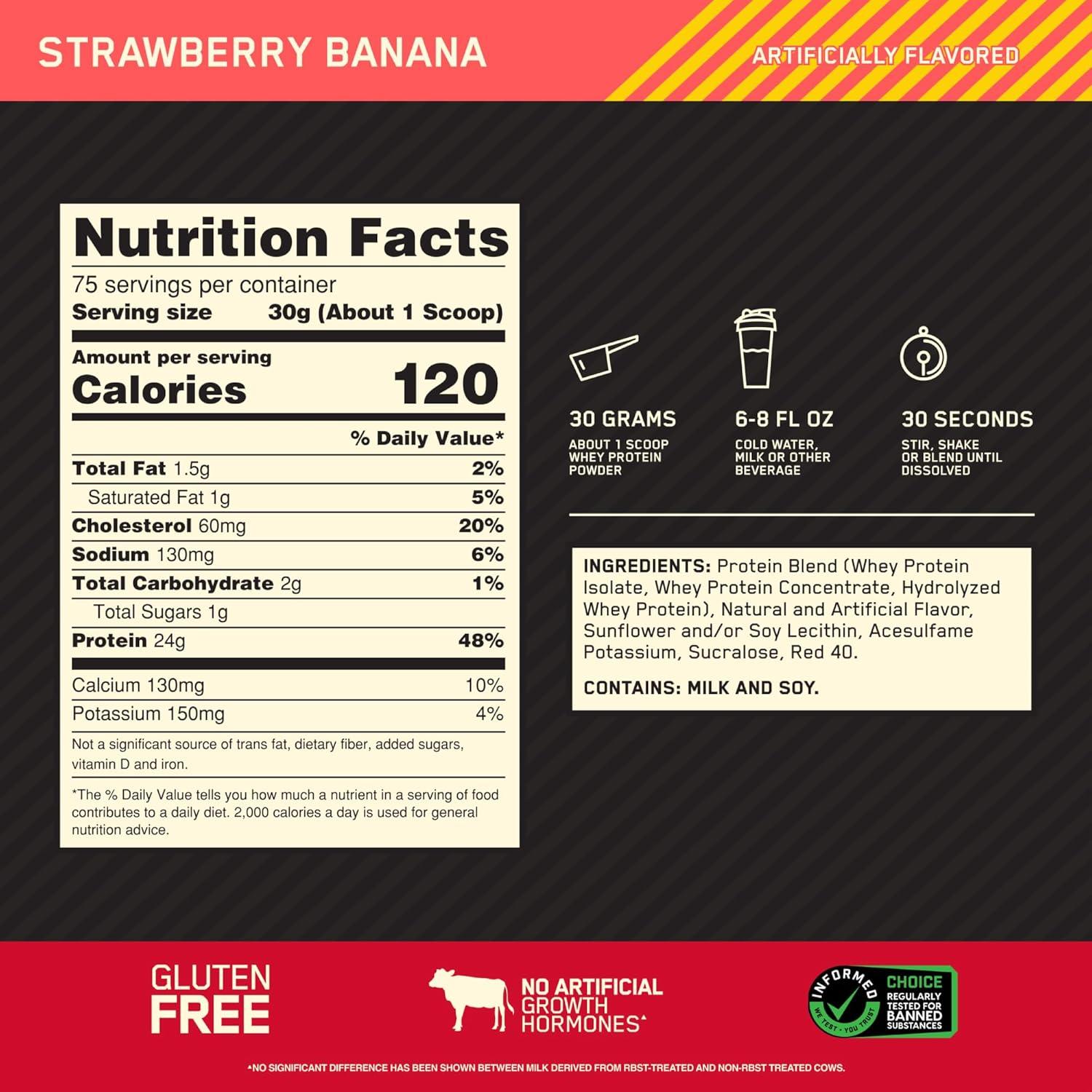 image:imageOptimum Nutrition Gold Standard 100 Whey Protein Powder Double Rich Chocolate 5 Pound Packaging May VaryStrawberry Banana