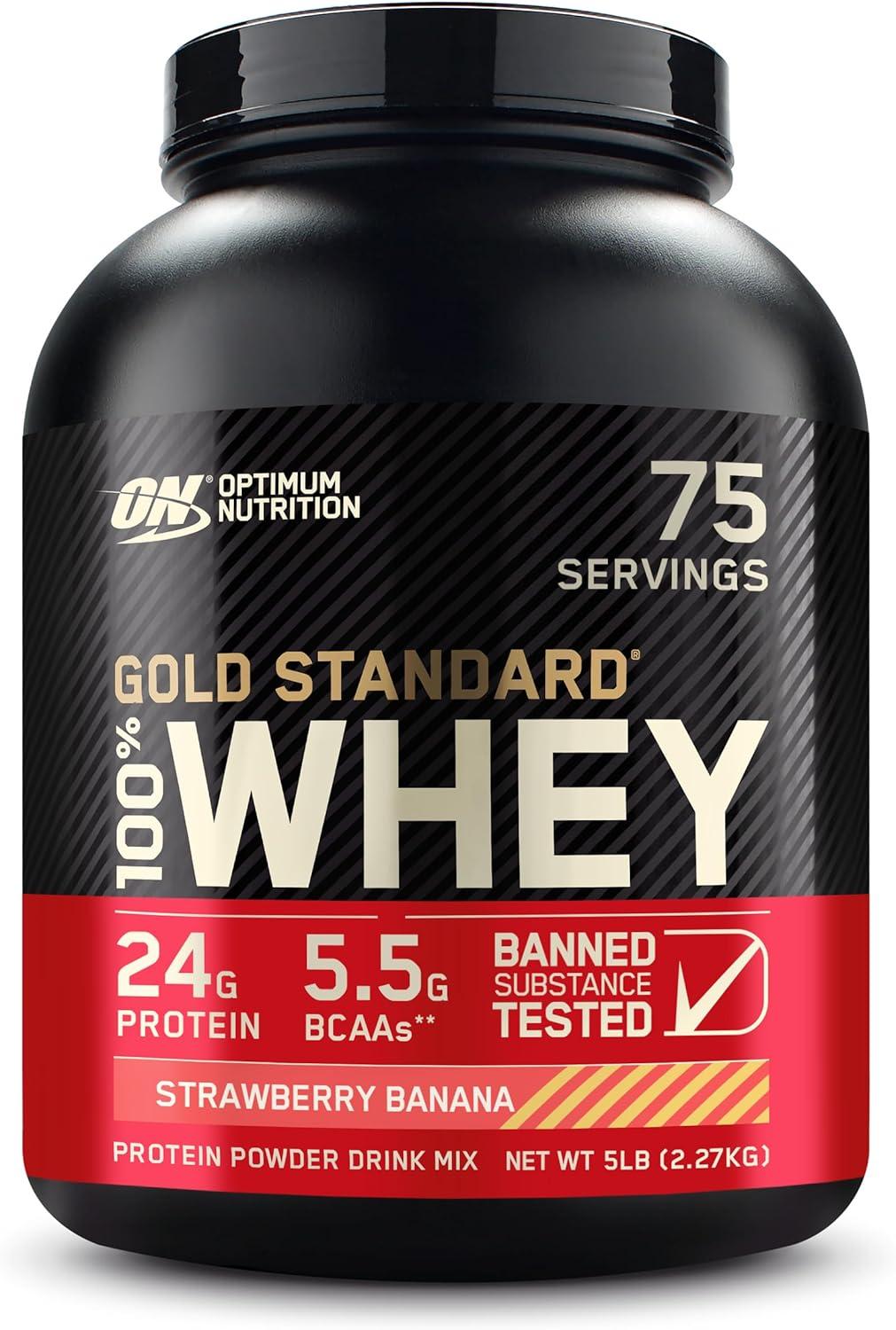 image:imageOptimum Nutrition Gold Standard 100 Whey Protein Powder Double Rich Chocolate 5 Pound Packaging May VaryStrawberry Banana