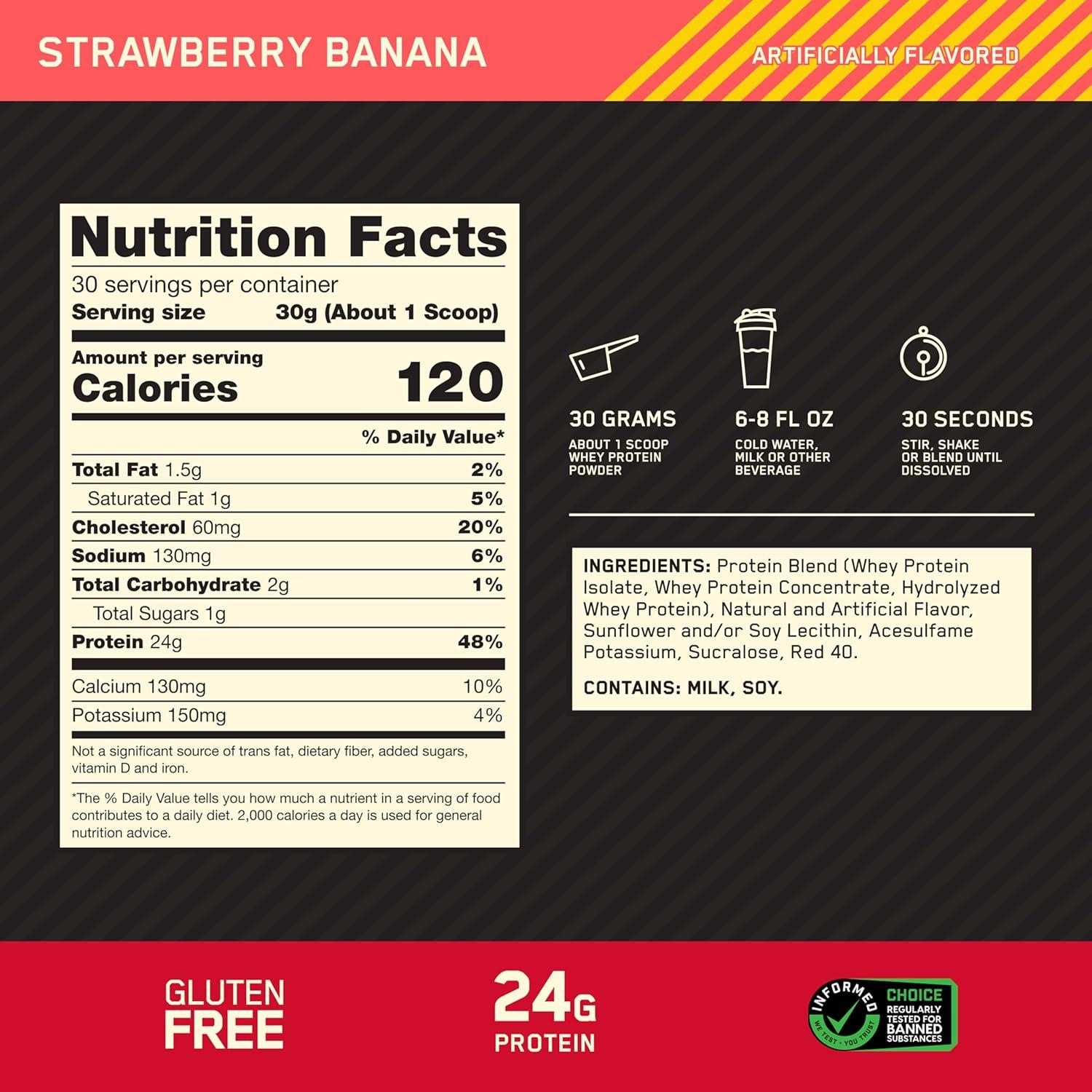 image:imageOptimum Nutrition Gold Standard 100 Whey Protein Powder Double Rich Chocolate 5 Pound Packaging May VaryStrawberry Banana