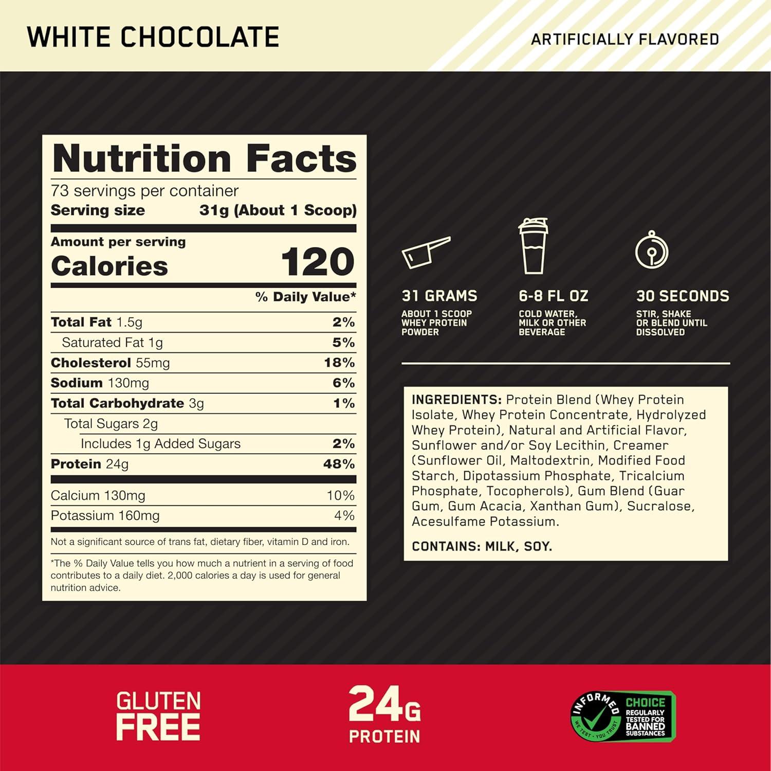 image:imageOptimum Nutrition Gold Standard 100 Whey Protein Powder Double Rich Chocolate 5 Pound Packaging May VaryWhite Chocolate
