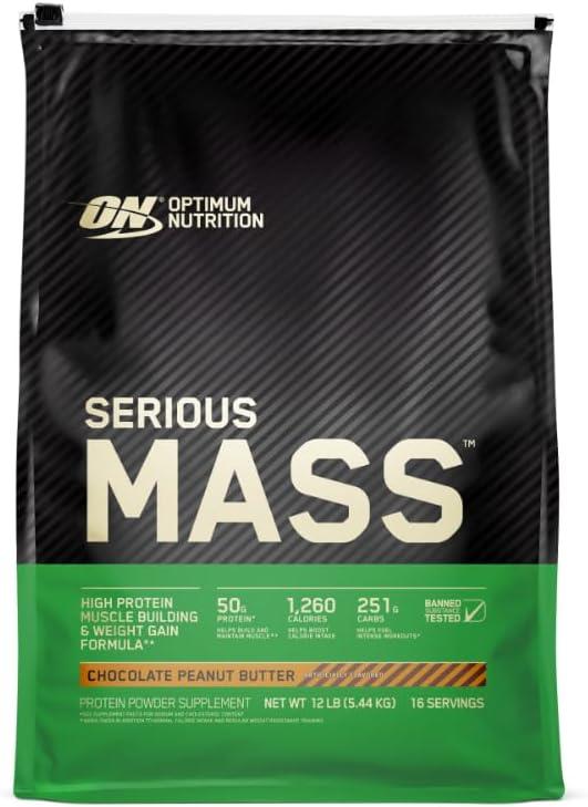 image:imageOptimum Nutrition Serious Mass Weight Gainer Protein Powder Mass Gainer Vitamin C and Zinc for Immune Support Creatine Banana 12 Pound Packaging May VaryChocolate Peanut Butter