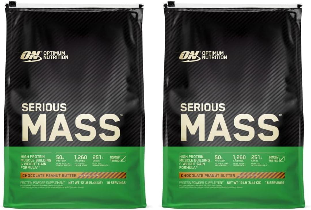 image:imageOptimum Nutrition Serious Mass Weight Gainer Protein Powder Mass Gainer Vitamin C and Zinc for Immune Support Creatine Banana 12 Pound Packaging May VaryChocolate Peanut Butter