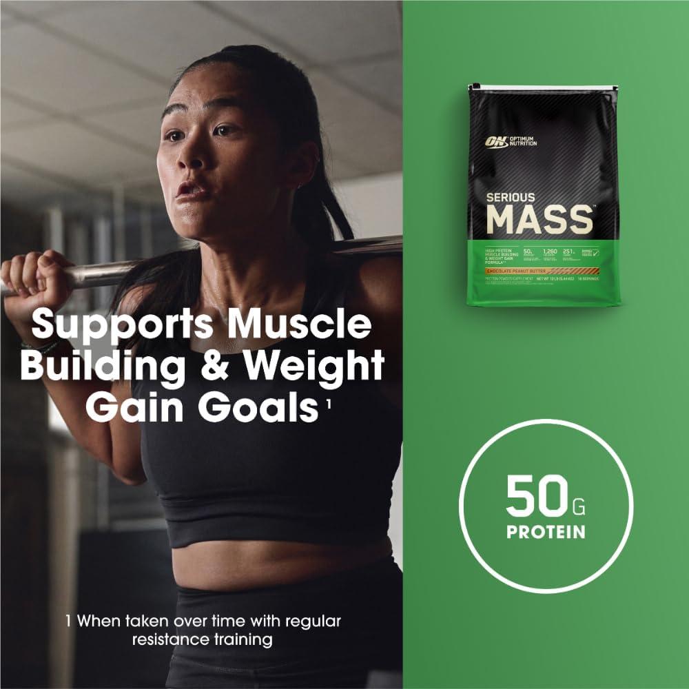 image:imageOptimum Nutrition Serious Mass Weight Gainer Protein Powder Mass Gainer Vitamin C and Zinc for Immune Support Creatine Banana 12 Pound Packaging May VaryChocolate Peanut Butter