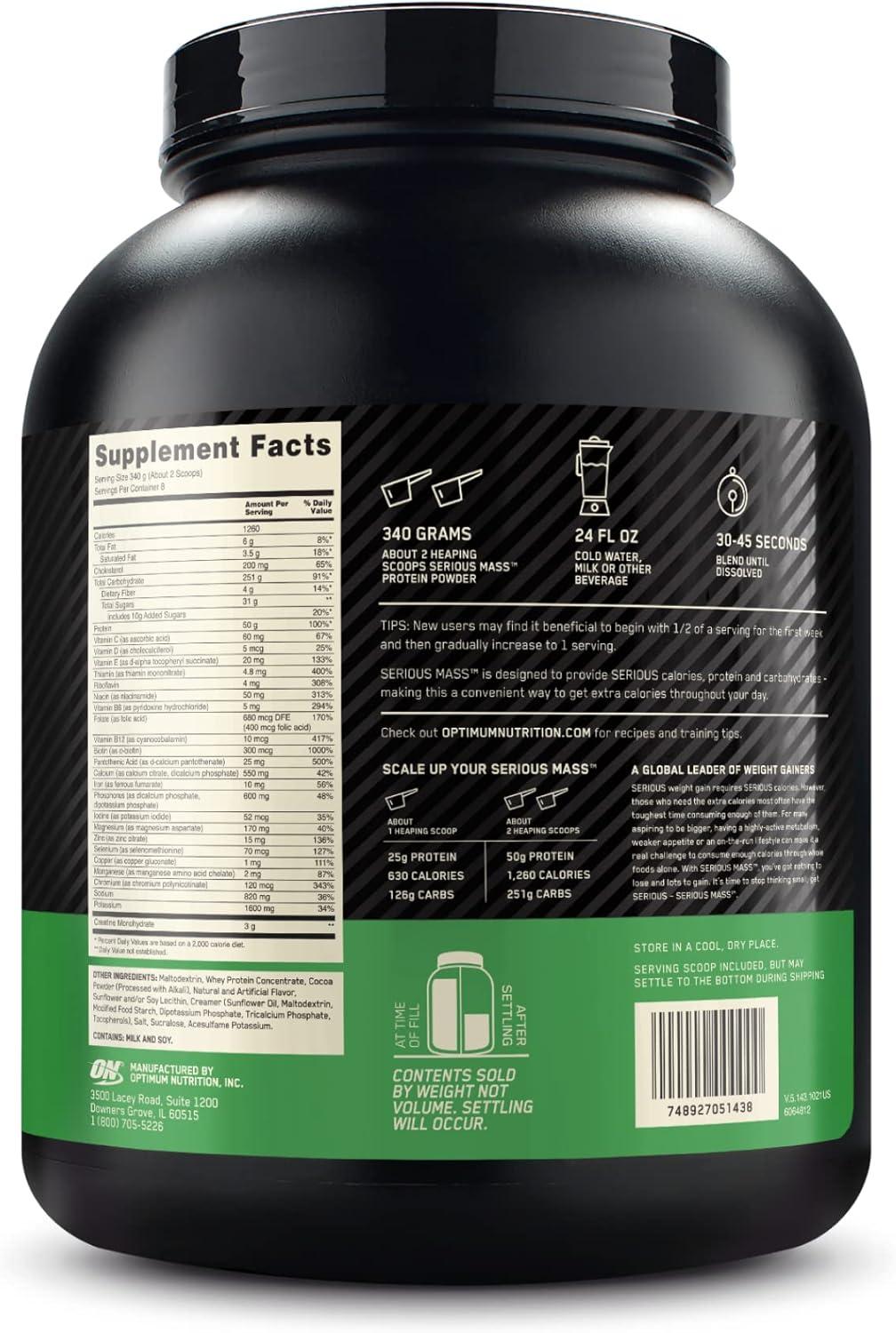 image:imageOptimum Nutrition Serious Mass Weight Gainer Protein Powder Mass Gainer Vitamin C and Zinc for Immune Support Creatine Banana 12 Pound Packaging May VaryChocolate Peanut Butter
