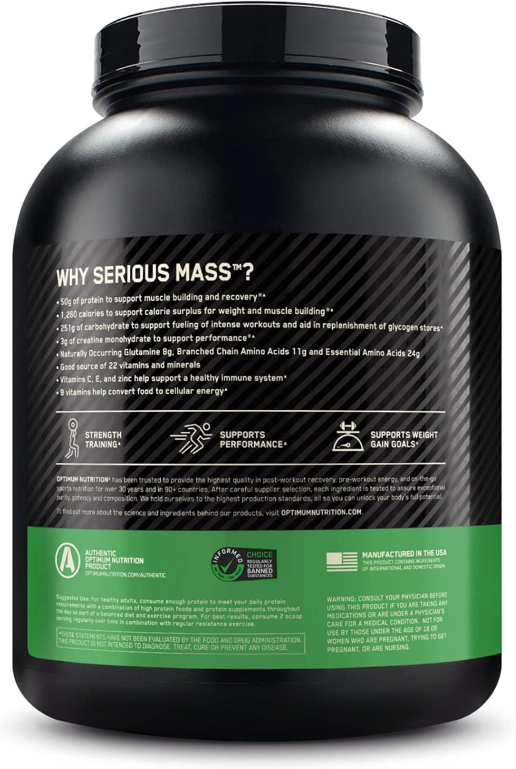 image:imageOptimum Nutrition Serious Mass Weight Gainer Protein Powder Mass Gainer Vitamin C and Zinc for Immune Support Creatine Banana 12 Pound Packaging May VaryChocolate Peanut Butter