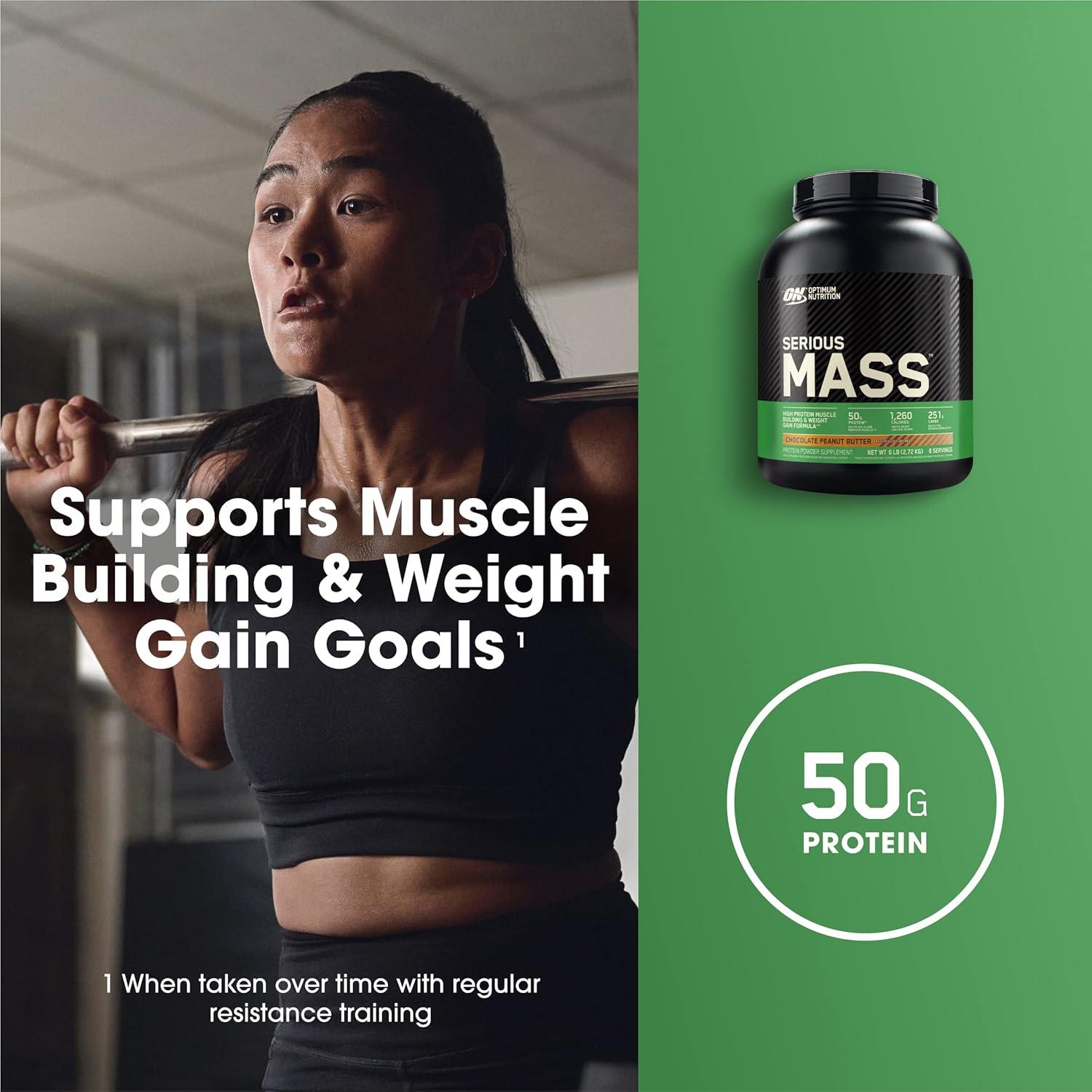 image:imageOptimum Nutrition Serious Mass Weight Gainer Protein Powder Mass Gainer Vitamin C and Zinc for Immune Support Creatine Banana 12 Pound Packaging May VaryChocolate Peanut Butter
