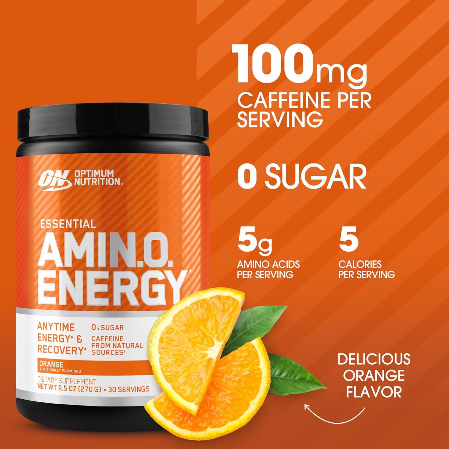 image:imageOptimum Nutrition Amino Energy Pre Workout with Green Tea BCAA Amino Acids Keto Friendly Green Coffee Extract Energy Powder Blue Raspberry 65 Servings Packaging May VaryOrange