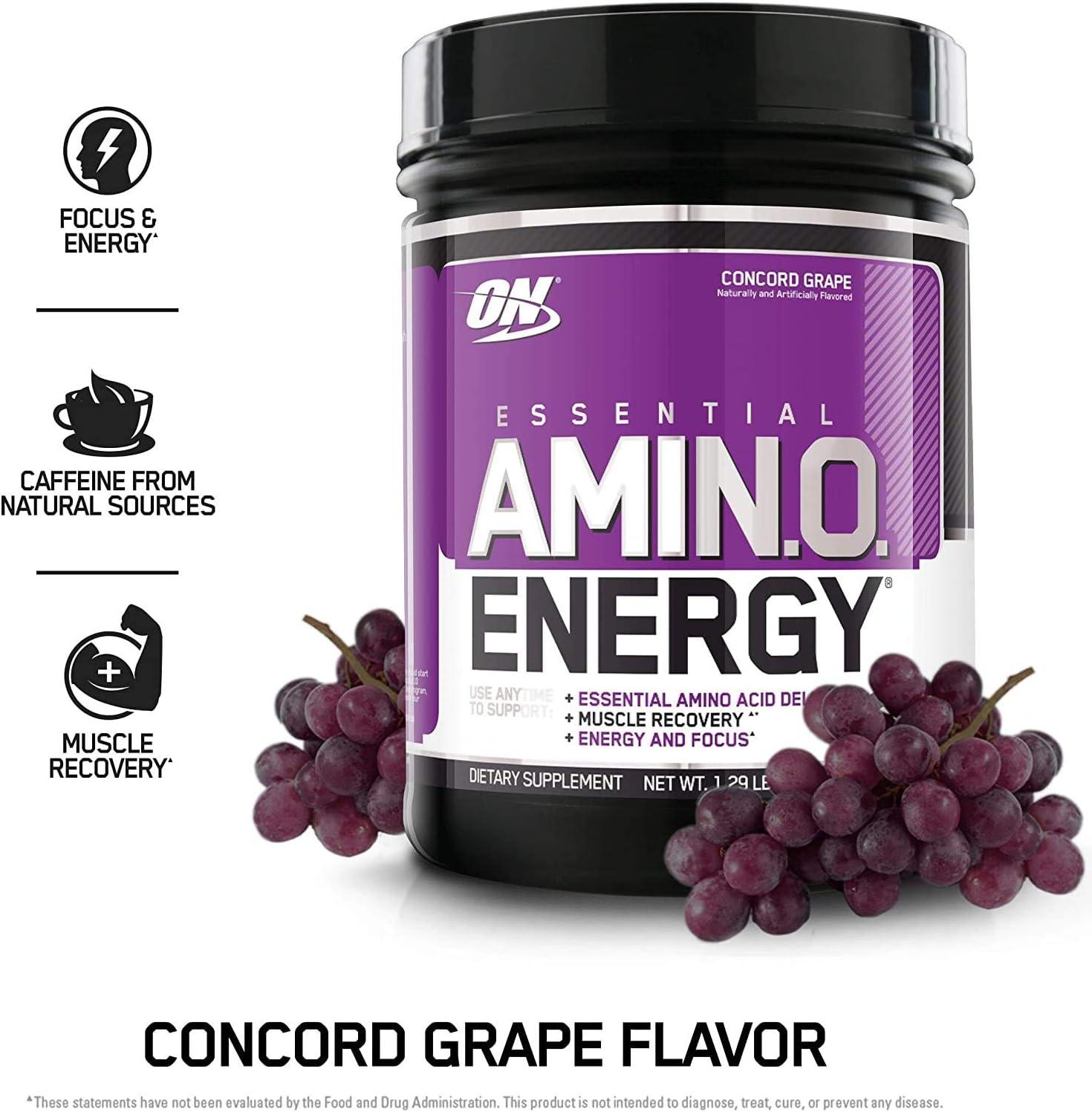 image:imageOptimum Nutrition Amino Energy Pre Workout with Green Tea BCAA Amino Acids Keto Friendly Green Coffee Extract Energy Powder Blue Raspberry 65 Servings Packaging May VaryConcord Grape