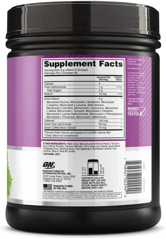 image:imageOptimum Nutrition Amino Energy Pre Workout with Green Tea BCAA Amino Acids Keto Friendly Green Coffee Extract Energy Powder Blue Raspberry 65 Servings Packaging May VaryConcord Grape