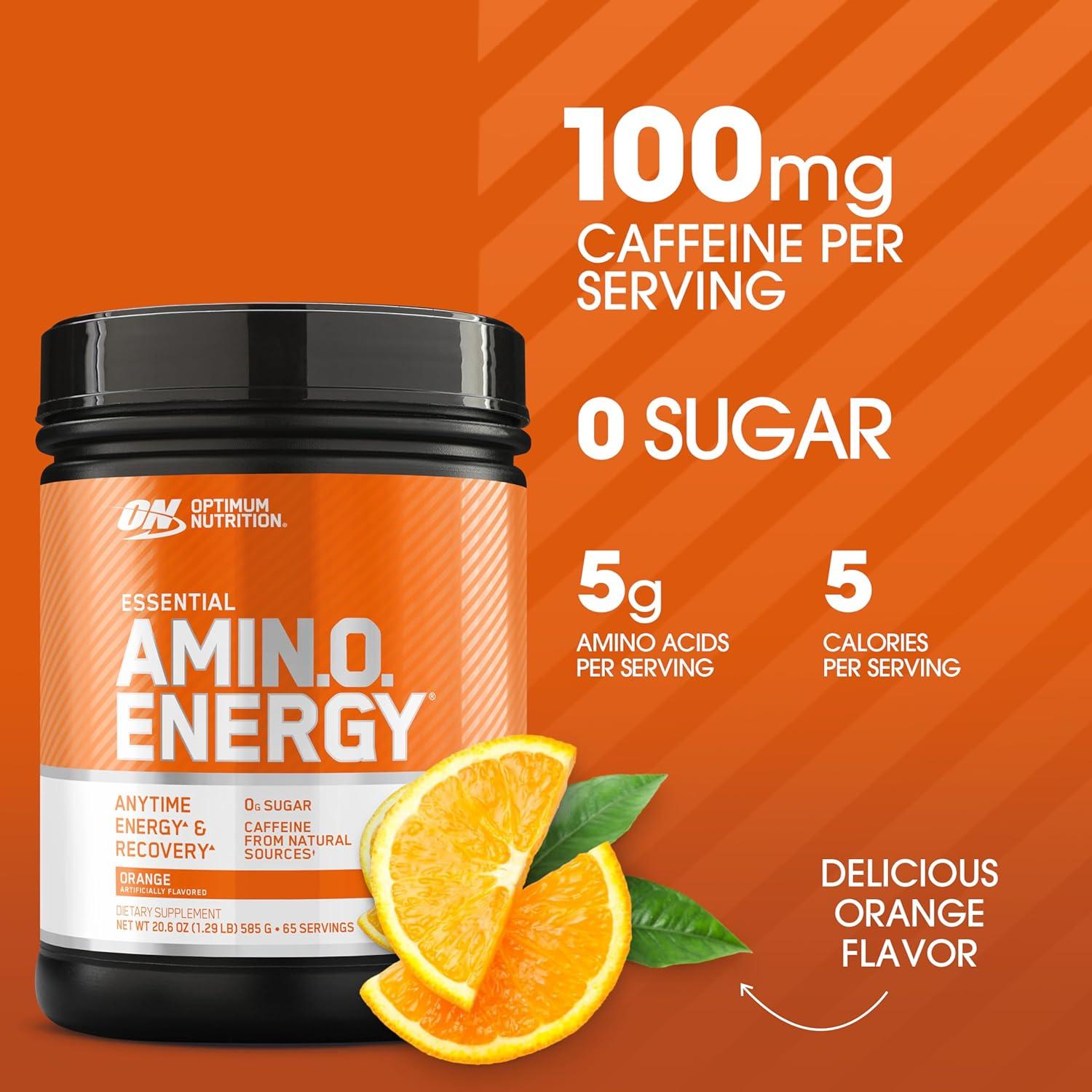 image:imageOptimum Nutrition Amino Energy Pre Workout with Green Tea BCAA Amino Acids Keto Friendly Green Coffee Extract Energy Powder Blue Raspberry 65 Servings Packaging May VaryOrange