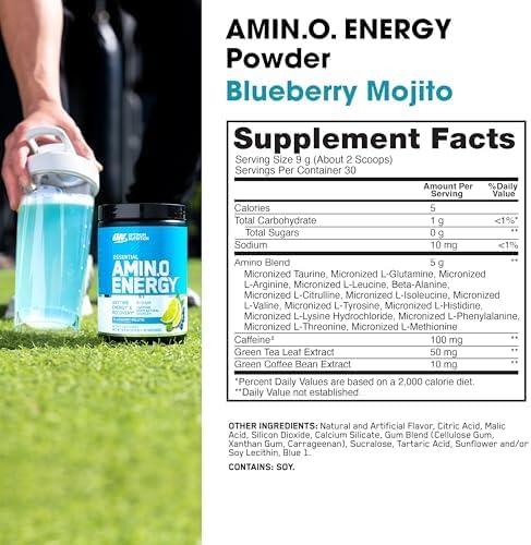 image:imageOptimum Nutrition Amino Energy Pre Workout with Green Tea BCAA Amino Acids Keto Friendly Green Coffee Extract Energy Powder Blue Raspberry 65 Servings Packaging May VaryBlueberry Mojito
