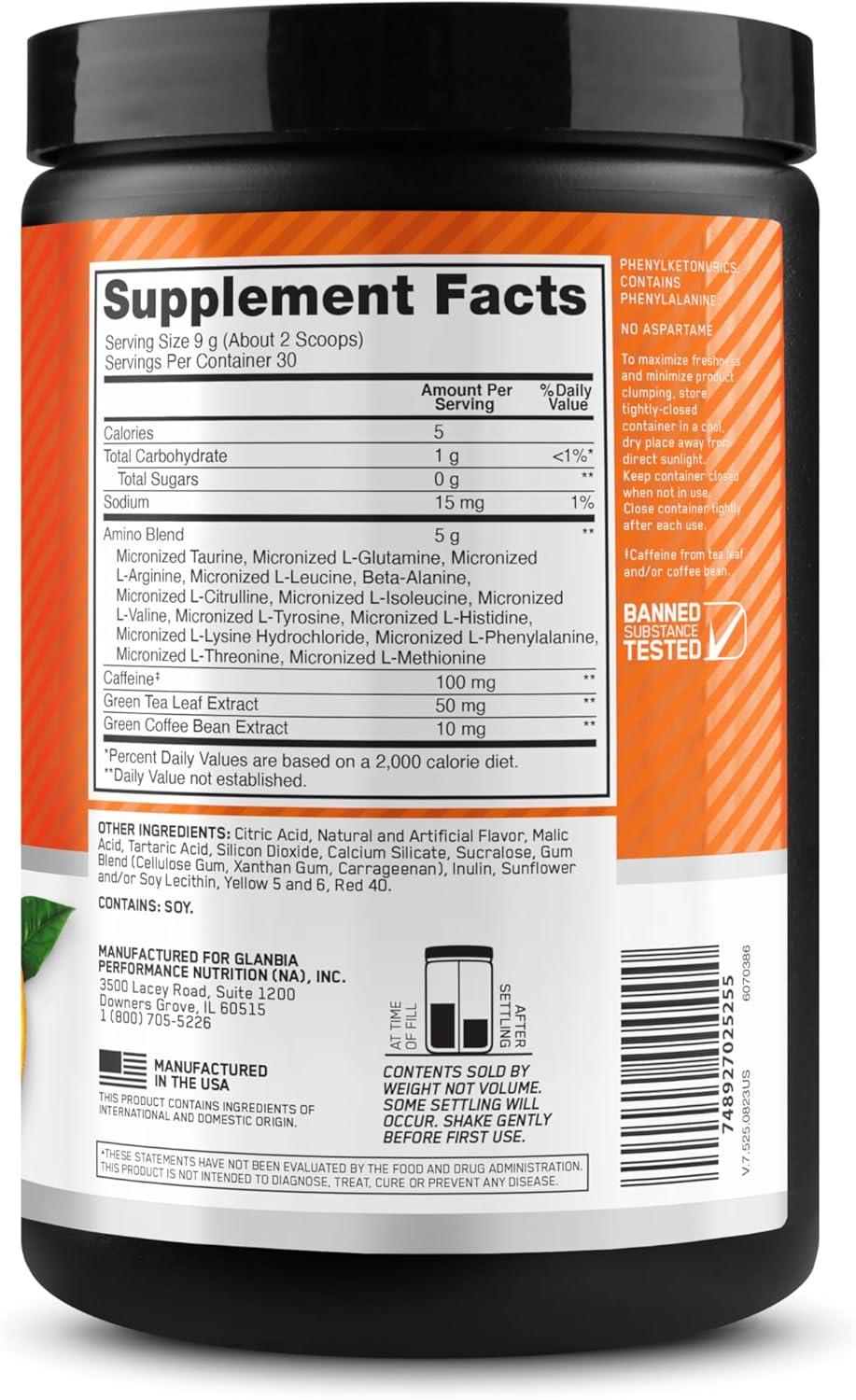 image:imageOptimum Nutrition Amino Energy Pre Workout with Green Tea BCAA Amino Acids Keto Friendly Green Coffee Extract Energy Powder Blue Raspberry 65 Servings Packaging May VaryOrange