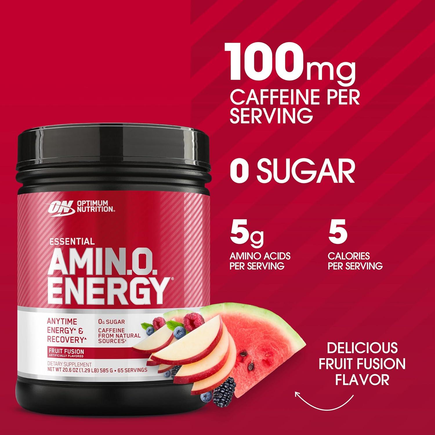 image:imageOptimum Nutrition Amino Energy Pre Workout with Green Tea BCAA Amino Acids Keto Friendly Green Coffee Extract Energy Powder Blue Raspberry 65 Servings Packaging May VaryFruit Fusion