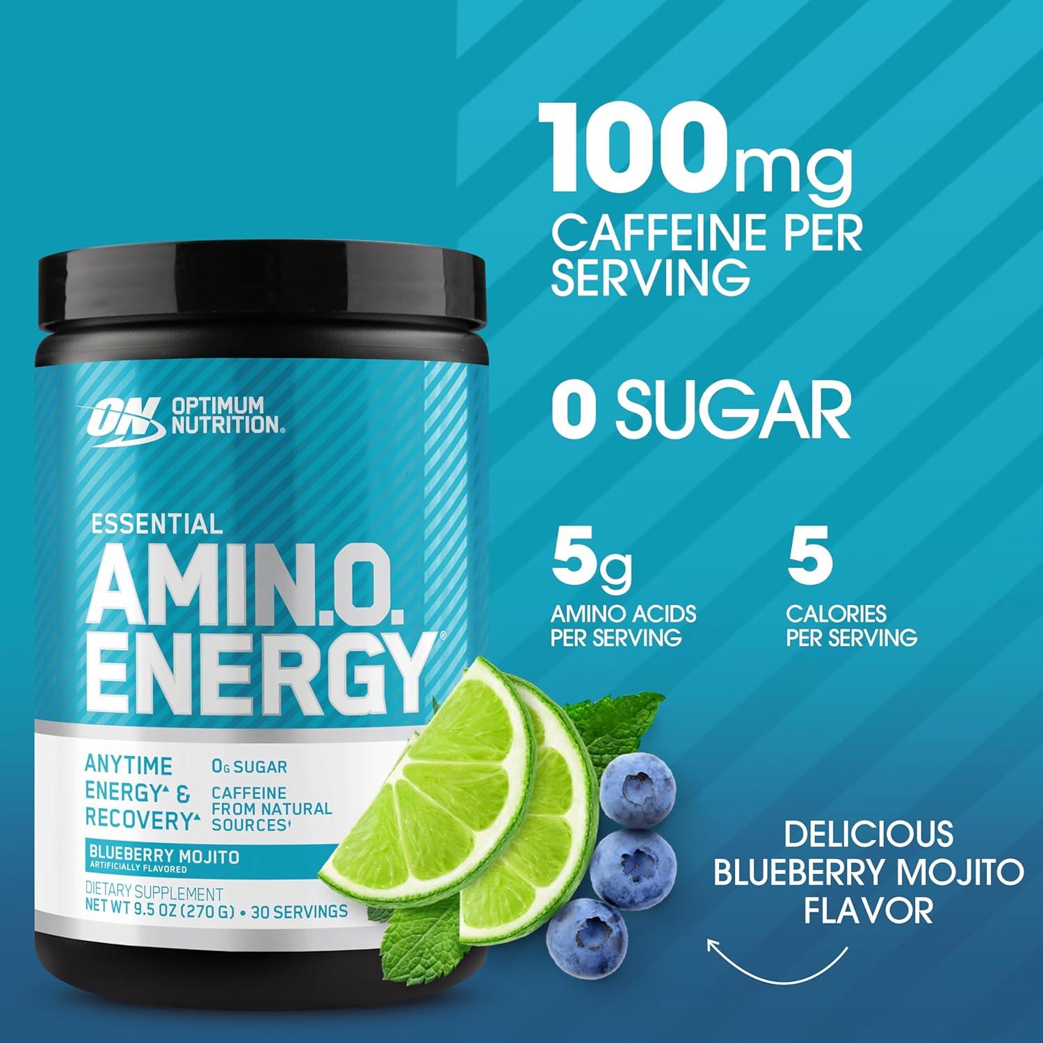 image:imageOptimum Nutrition Amino Energy Pre Workout with Green Tea BCAA Amino Acids Keto Friendly Green Coffee Extract Energy Powder Blue Raspberry 65 Servings Packaging May VaryBlueberry Mojito