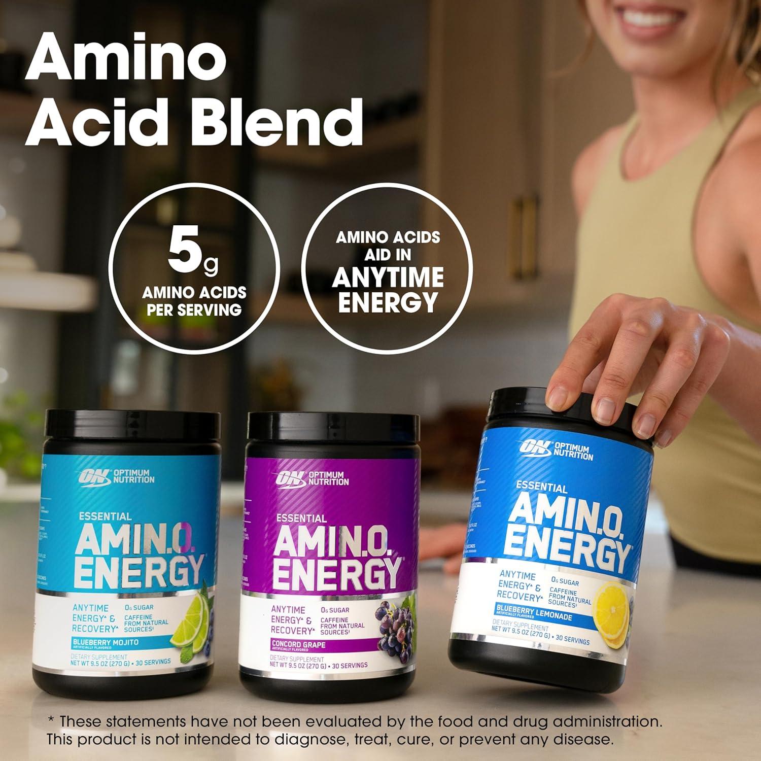image:imageOptimum Nutrition Amino Energy Pre Workout with Green Tea BCAA Amino Acids Keto Friendly Green Coffee Extract Energy Powder Blue Raspberry 65 Servings Packaging May VaryConcord Grape