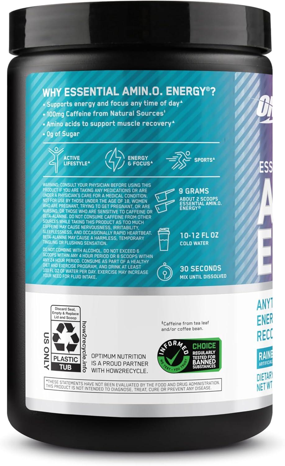 image:imageOptimum Nutrition Amino Energy Pre Workout with Green Tea BCAA Amino Acids Keto Friendly Green Coffee Extract Energy Powder Blue Raspberry 65 Servings Packaging May VaryRainbow Sherbet