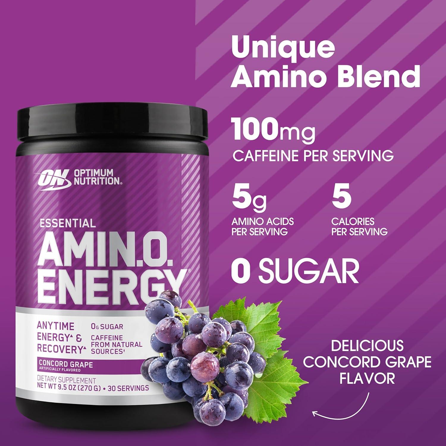 image:imageOptimum Nutrition Amino Energy Pre Workout with Green Tea BCAA Amino Acids Keto Friendly Green Coffee Extract Energy Powder Blue Raspberry 65 Servings Packaging May VaryConcord Grape