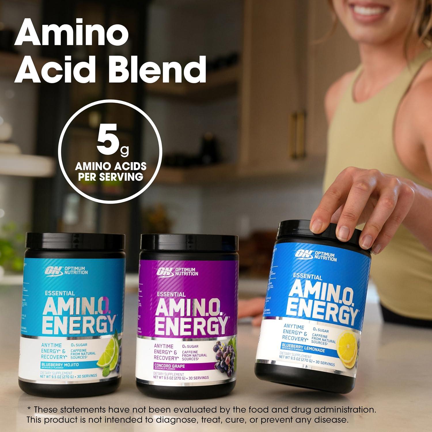 image:imageOptimum Nutrition Amino Energy Pre Workout with Green Tea BCAA Amino Acids Keto Friendly Green Coffee Extract Energy Powder Blue Raspberry 65 Servings Packaging May VaryBlueberry Mojito