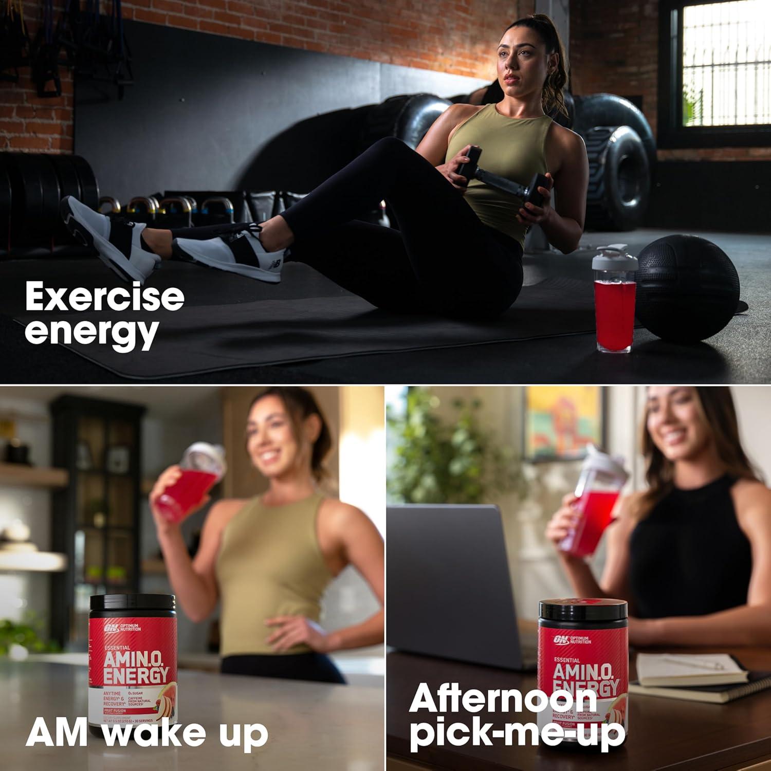 image:imageOptimum Nutrition Amino Energy Pre Workout with Green Tea BCAA Amino Acids Keto Friendly Green Coffee Extract Energy Powder Blue Raspberry 65 Servings Packaging May VaryFruit Fusion