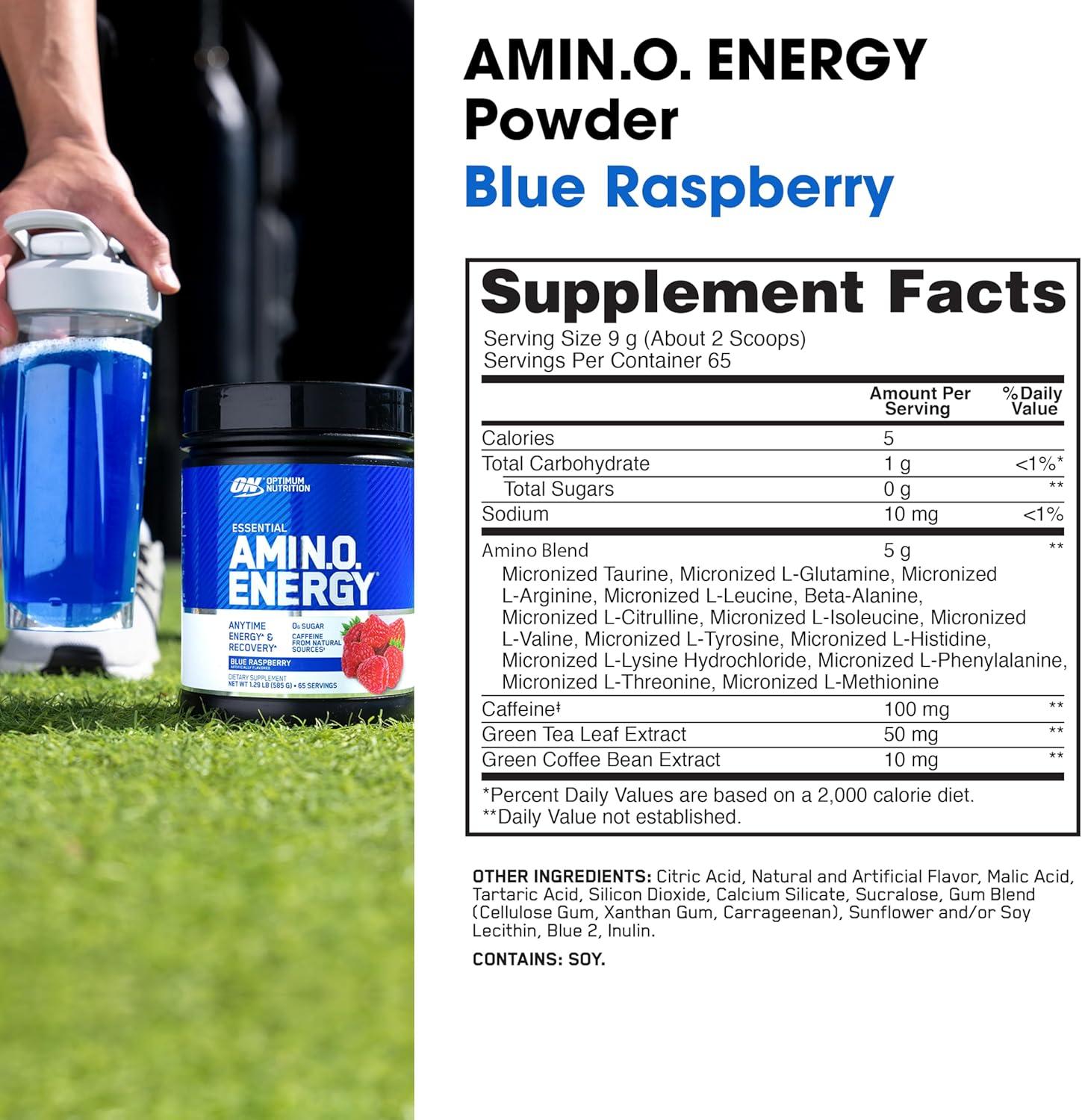 image:imageOptimum Nutrition Amino Energy Pre Workout with Green Tea BCAA Amino Acids Keto Friendly Green Coffee Extract Energy Powder Blue Raspberry 65 Servings Packaging May VaryBlue Raspberry