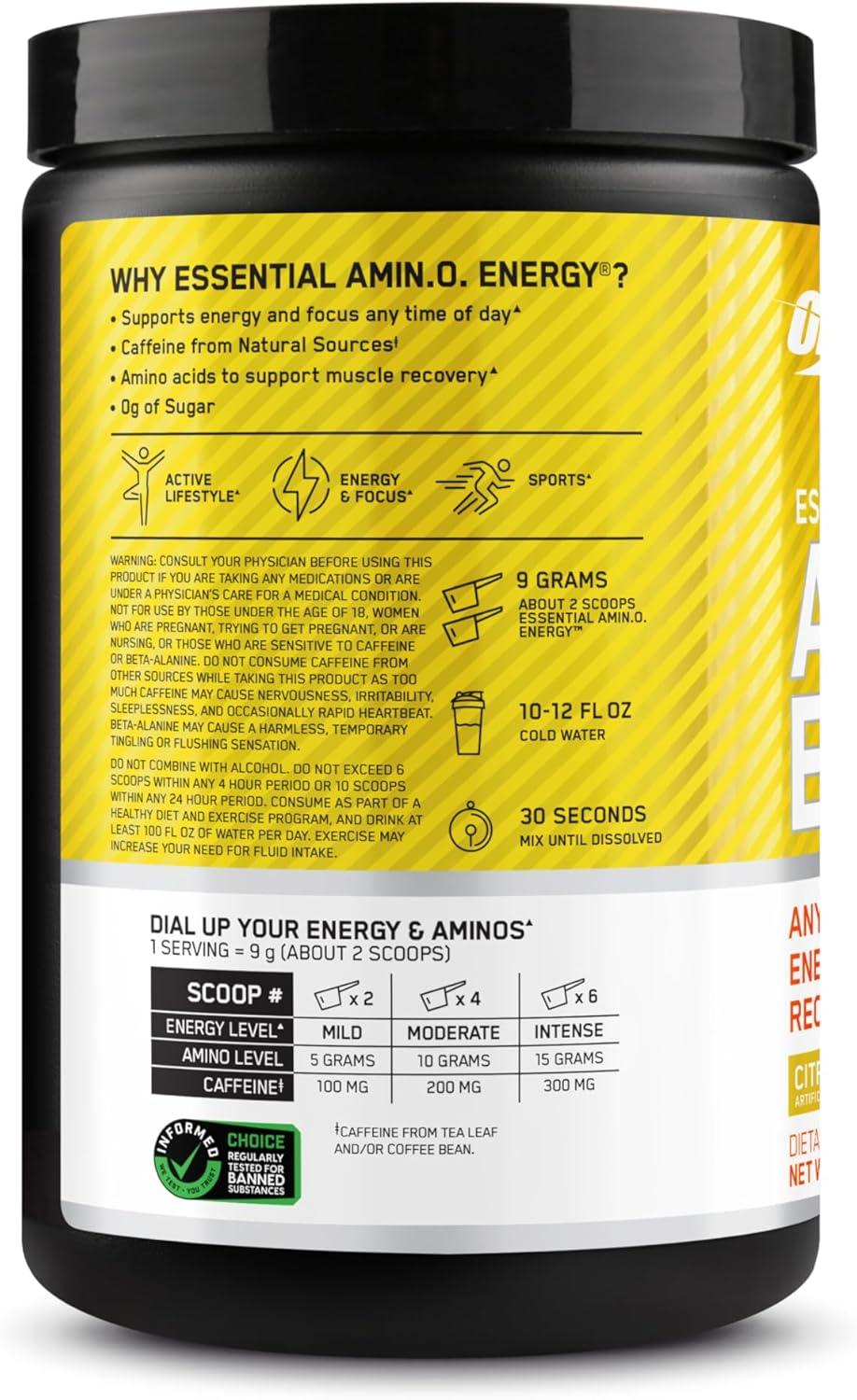 image:imageOptimum Nutrition Amino Energy Pre Workout with Green Tea BCAA Amino Acids Keto Friendly Green Coffee Extract Energy Powder Blue Raspberry 65 Servings Packaging May VaryCitrus Spritz