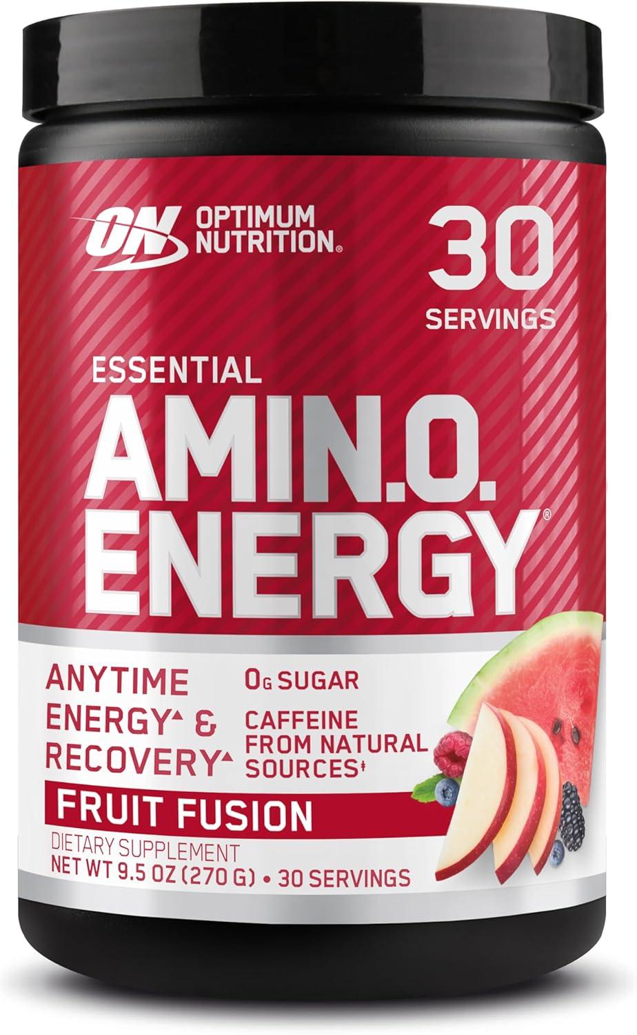 image:imageOptimum Nutrition Amino Energy Pre Workout with Green Tea BCAA Amino Acids Keto Friendly Green Coffee Extract Energy Powder Blue Raspberry 65 Servings Packaging May VaryFruit Fusion