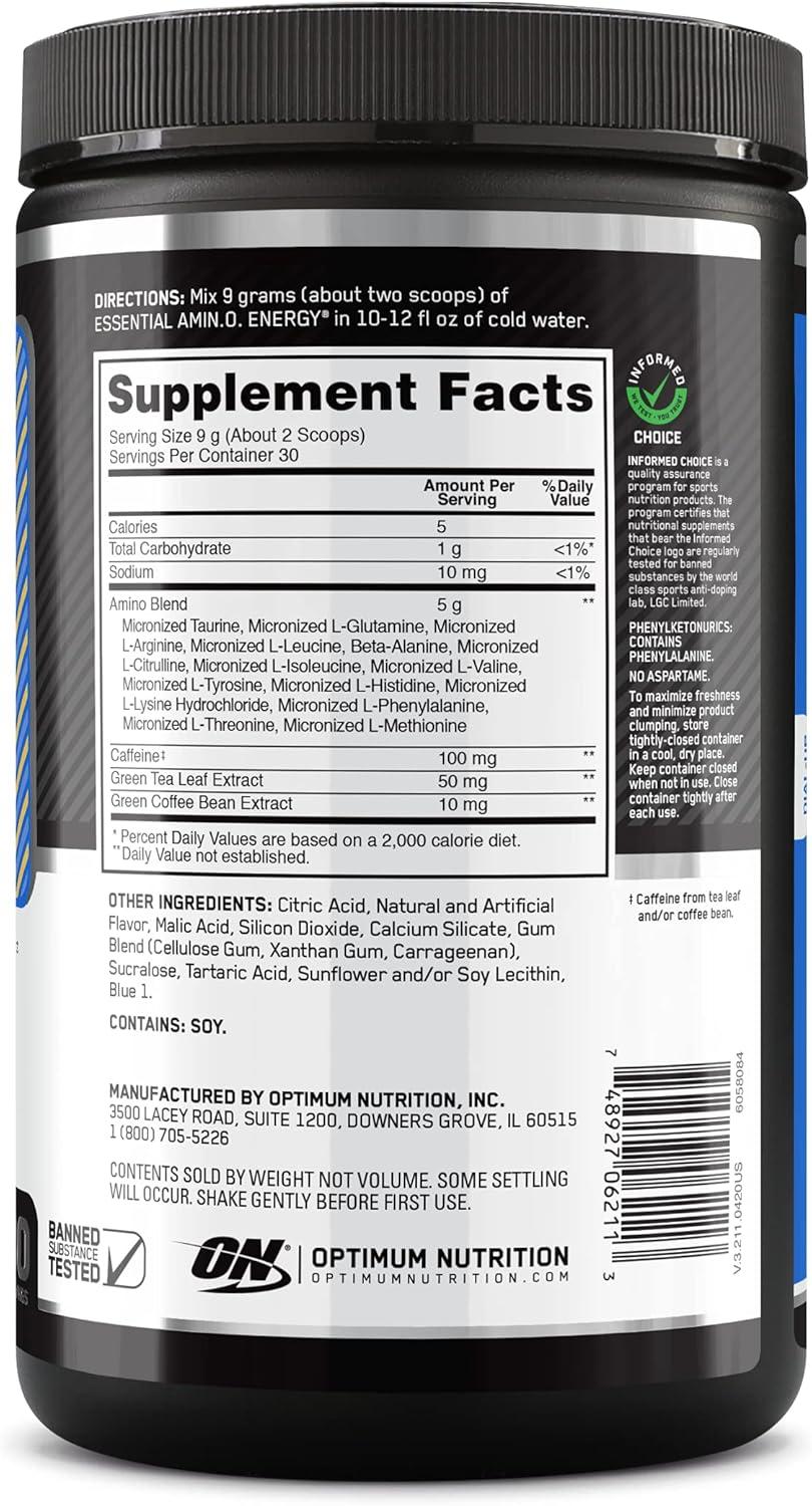 image:imageOptimum Nutrition Amino Energy Pre Workout with Green Tea BCAA Amino Acids Keto Friendly Green Coffee Extract Energy Powder Blue Raspberry 65 Servings Packaging May VaryBlueberry Lemonade