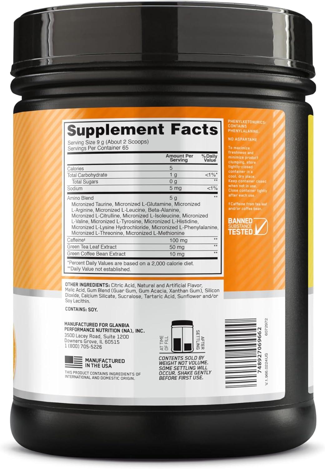 image:imageOptimum Nutrition Amino Energy Pre Workout with Green Tea BCAA Amino Acids Keto Friendly Green Coffee Extract Energy Powder Blue Raspberry 65 Servings Packaging May VaryCitrus Spritz