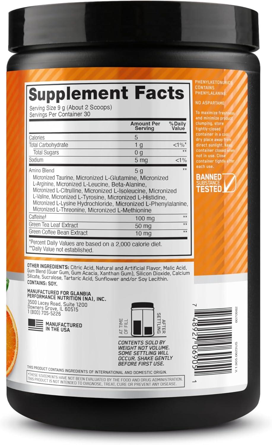 image:imageOptimum Nutrition Amino Energy Pre Workout with Green Tea BCAA Amino Acids Keto Friendly Green Coffee Extract Energy Powder Blue Raspberry 65 Servings Packaging May VaryCitrus Spritz