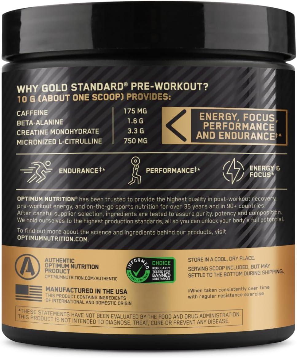 image:imageOptimum Nutrition Gold Standard PreWorkout Vitamin D for Immune Support with Creatine BetaAlanine and Caffeine for Energy Keto Friendly Blueberry Lemonade 30 Servings Packaging May VaryWatermelon