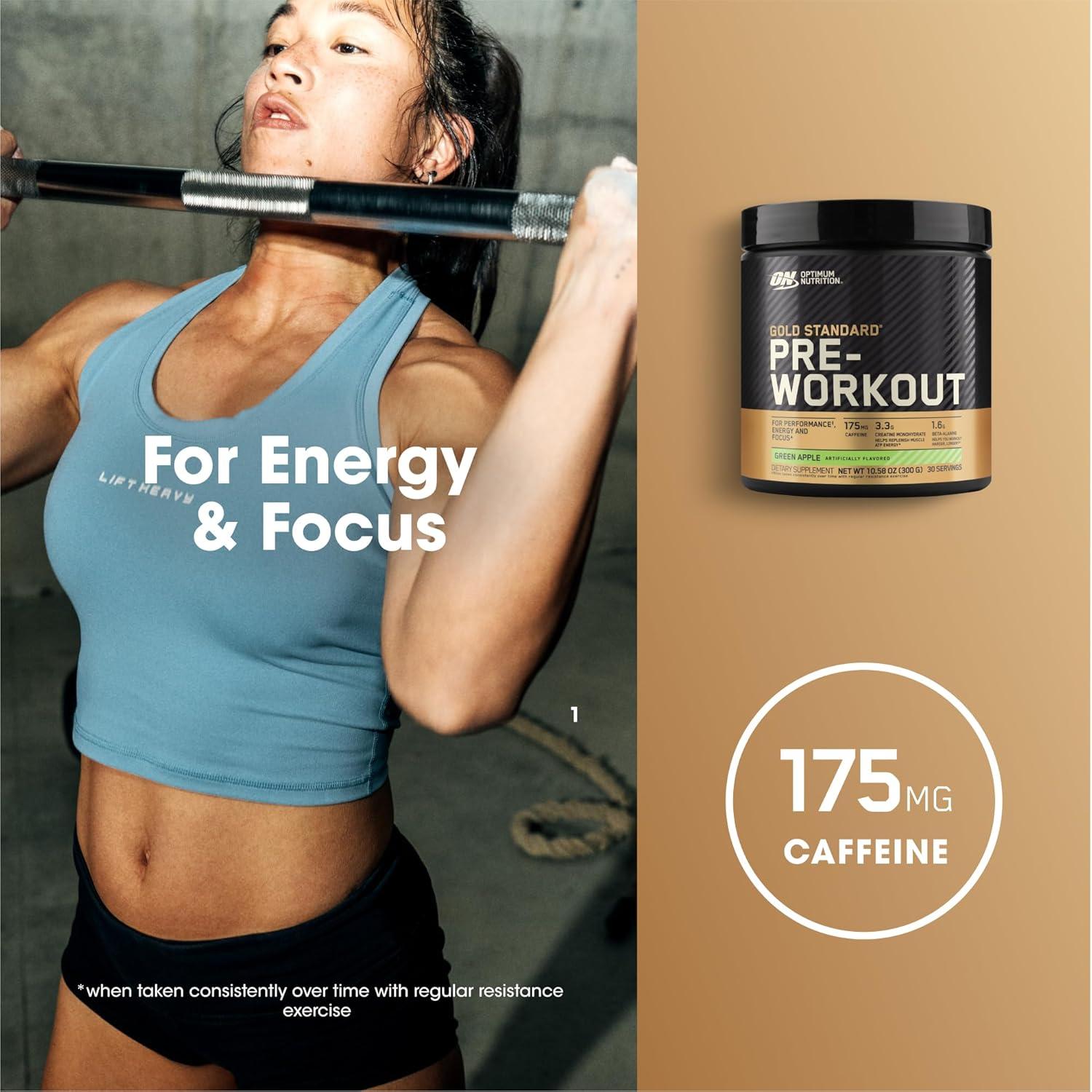 image:imageOptimum Nutrition Gold Standard PreWorkout Vitamin D for Immune Support with Creatine BetaAlanine and Caffeine for Energy Keto Friendly Blueberry Lemonade 30 Servings Packaging May VaryGreen Apple