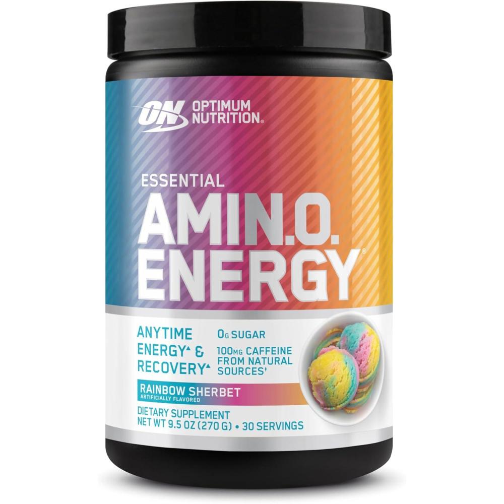 image:imageOptimum Nutrition Amino Energy Pre Workout with Green Tea BCAA Amino Acids Keto Friendly Green Coffee Extract Energy Powder Blue Raspberry 65 Servings Packaging May VaryRainbow Sherbet