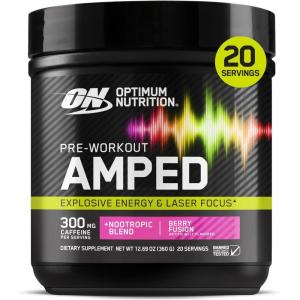 image:imageOptimum Nutrition Amped PreWorkout with Citrulline BetaAlanine Nootropics and 300mg of Caffeine for Energy Tropical Fury 20 Servings Packaging May VaryBerry Fusion