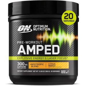 image:imageOptimum Nutrition Amped PreWorkout with Citrulline BetaAlanine Nootropics and 300mg of Caffeine for Energy Tropical Fury 20 Servings Packaging May VaryMango